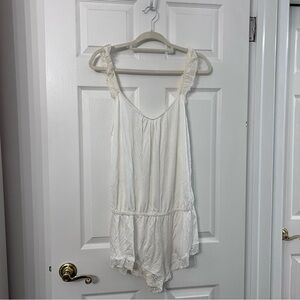 Eberjey White Lace Trim Romper Pajamas, XL